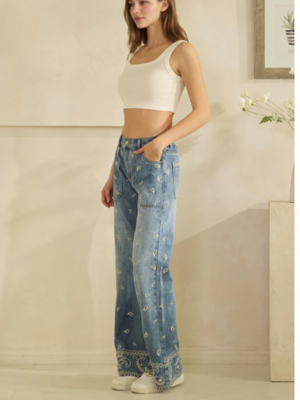 Oli & Hali Light Blue Paisley Embroidered Straight-Leg Jeans - Picture 14 of 16
